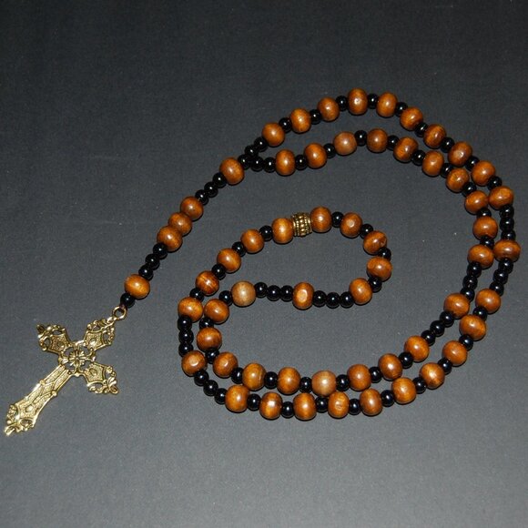 Rosary Necklace,Wood Rosary Necklace,Cross Necklace,Wooden Beaded Necklace - Picture 1 of 3